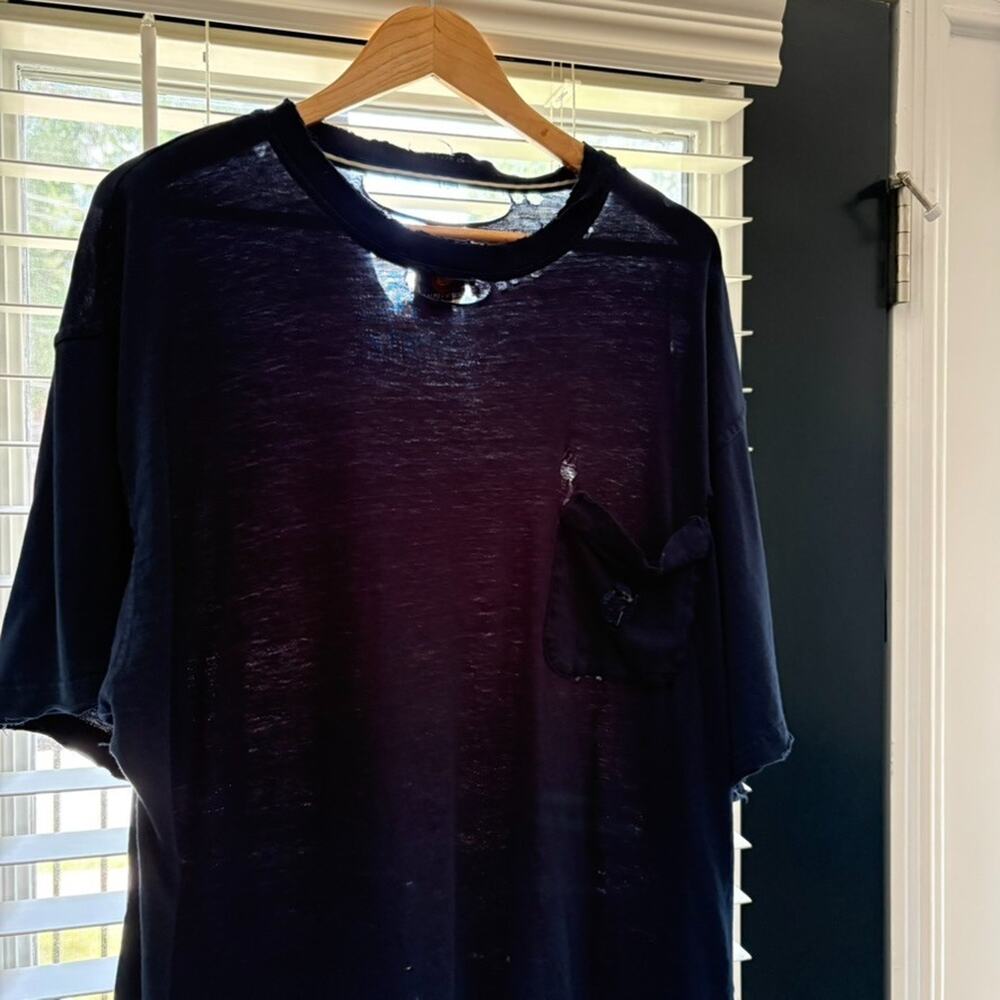 Vintage Zombie Super Thrashed Distressed Worn Thin T-Shirt Size XL Blue